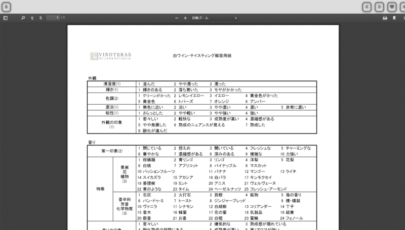 ヴィノテラス ワインスクール　学習画面