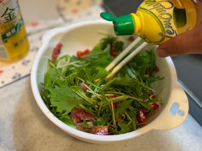 水菜と生ハムのイタリア風サラダ