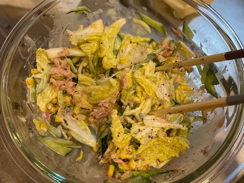 白菜ときゅうりのツナマヨコーンサラダ