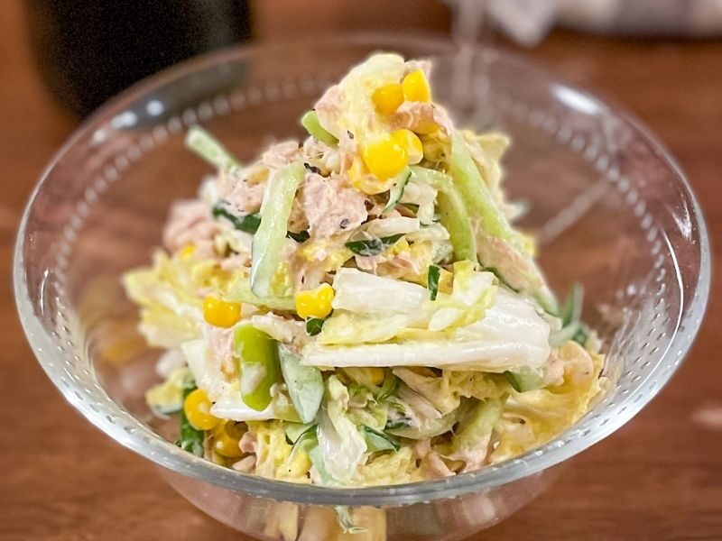 白菜ときゅうりのツナマヨコーンサラダ