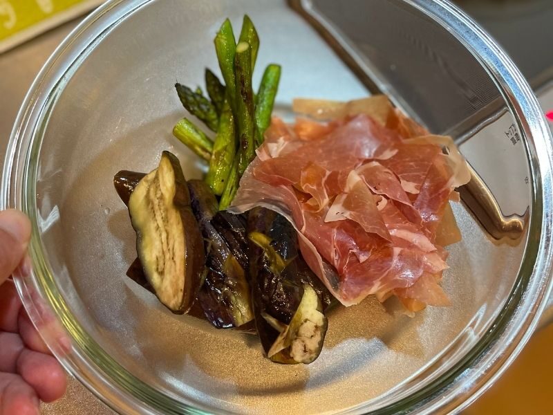 アスパラガスと茄子の 生ハムハニーマスタード