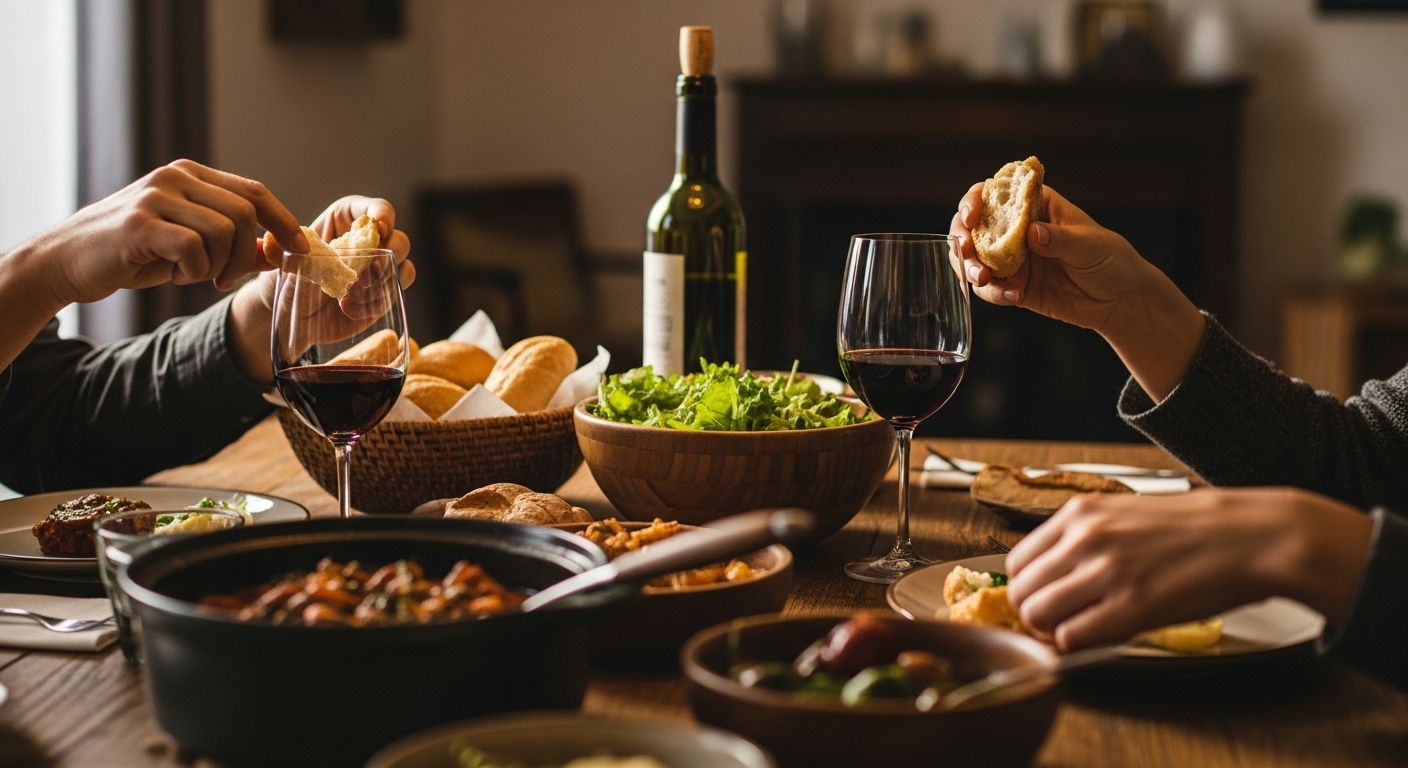 ワイン　料理　食卓