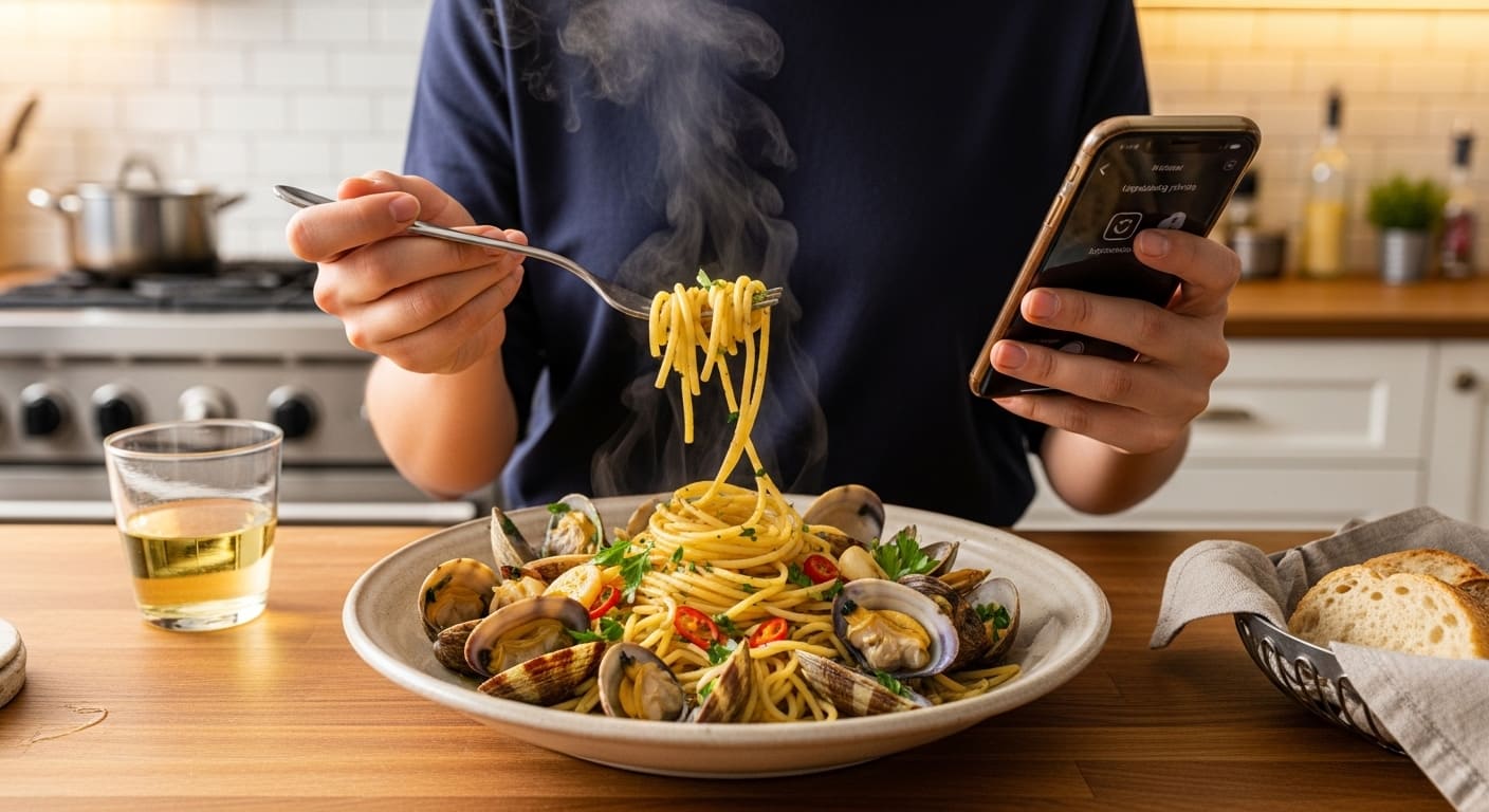 ボンゴレ　食事　白ワイン