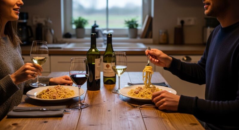 カルボナーラ　食卓