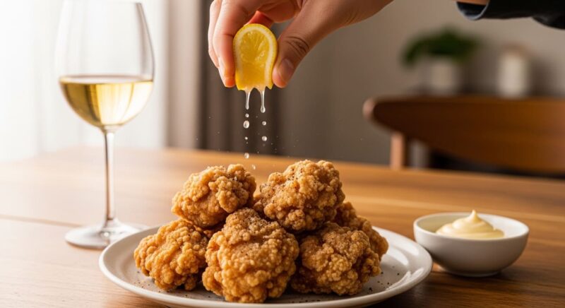 唐揚げ　レモン　絞る