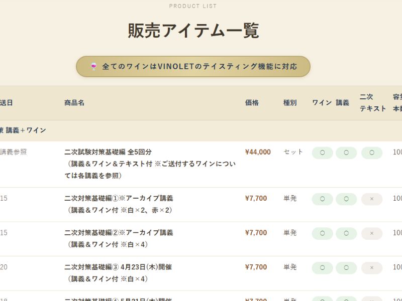 VINOLET 2次試験対策 メニュー